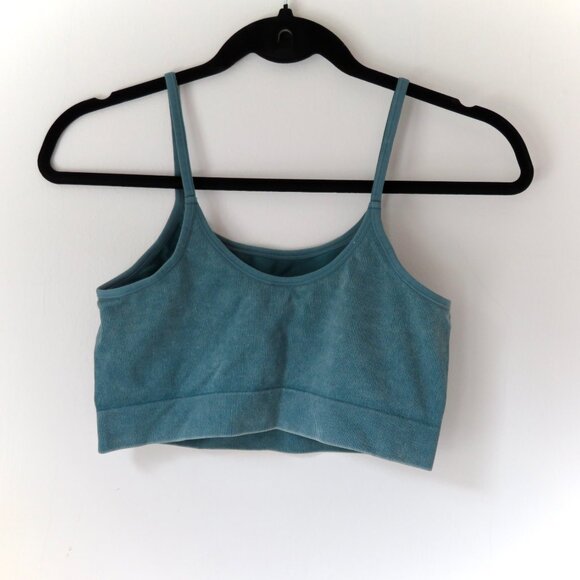 Turquoise Blue rubbed Seamless Women Crop Top - Size Small - Picture 2 of 2